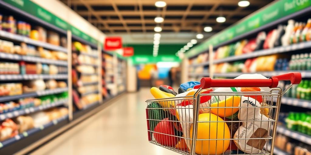 Carrinho de compras no corredor do supermercado